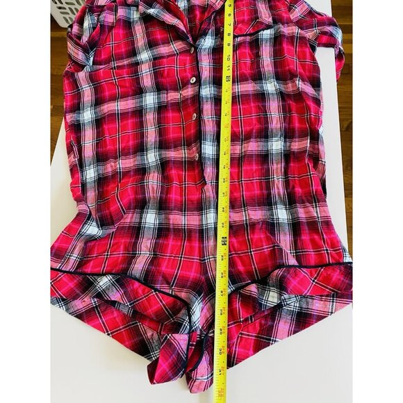 Victoria's Secret Womens Size Small Flannel Pajama Romper Red Plaid Button - Picture 9 of 10